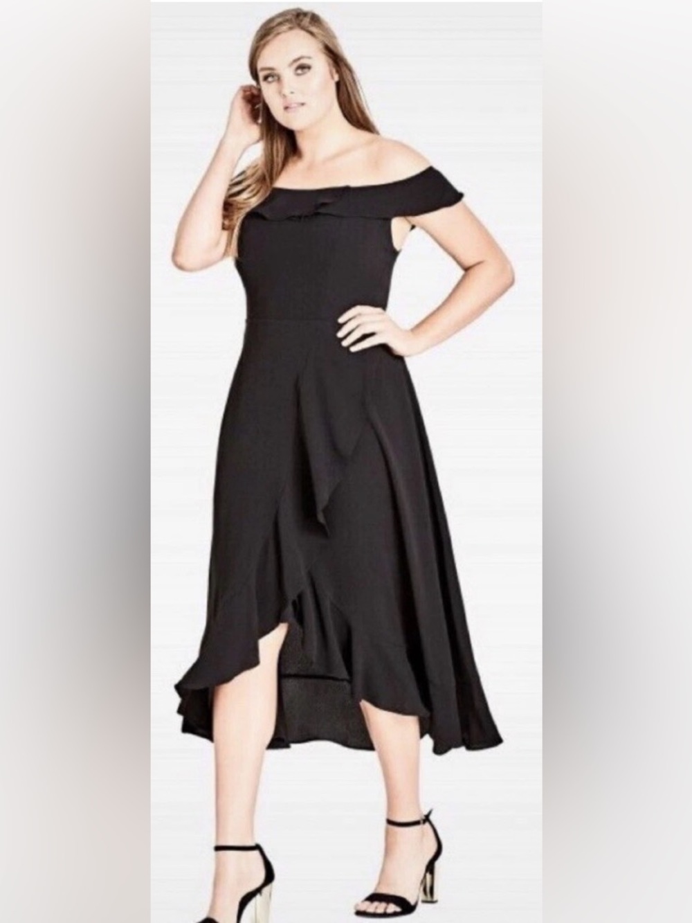 City Chic Black Off-Shoulder High-Low Dress